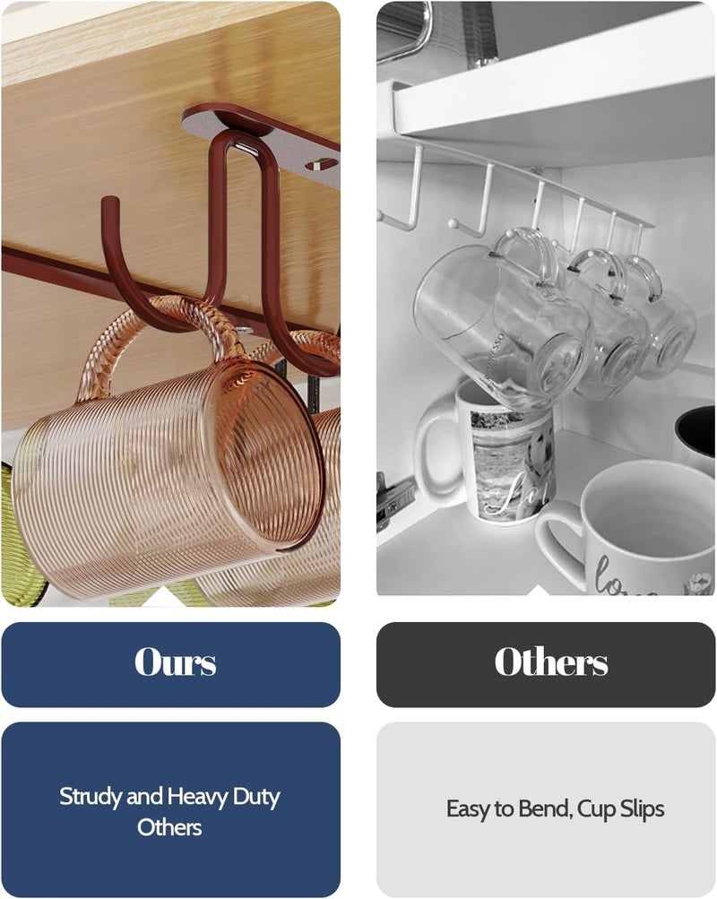 Luckinow Mug Hooks Under Cabinet 3 Pack, Coffee Cup Hooks for Hanging Under Shelf, Mug Organizer Rack with 12 Hooks for Displaying Mugs, Coffee Cups and Kitchen Utensils, Brown - Image 3